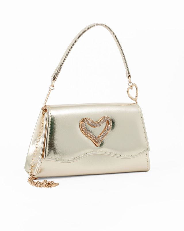 Prodotto: MISS GLOBO - Pochette oro con patta effetto onda e dettaglio cuore in strass