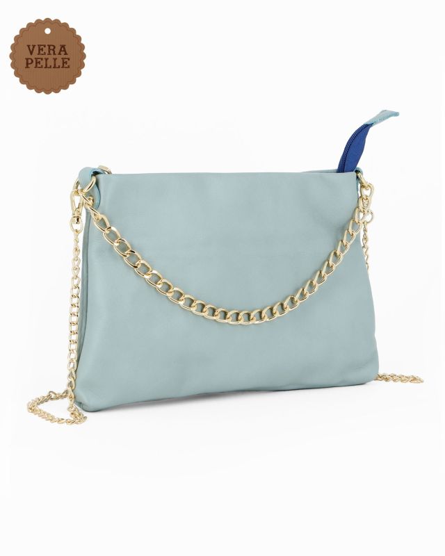 Prodotto: DIVAS - Tracolla VERA PELLE celeste jeans - MADE IN ITALY