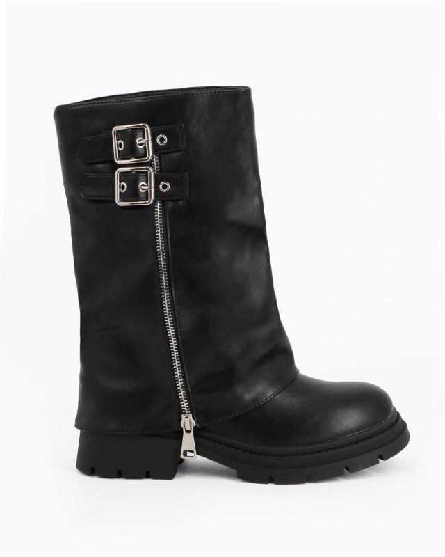 Prodotto: ZOE - Stivale nero con risvolto e zip laterale, tacco 3,5CM