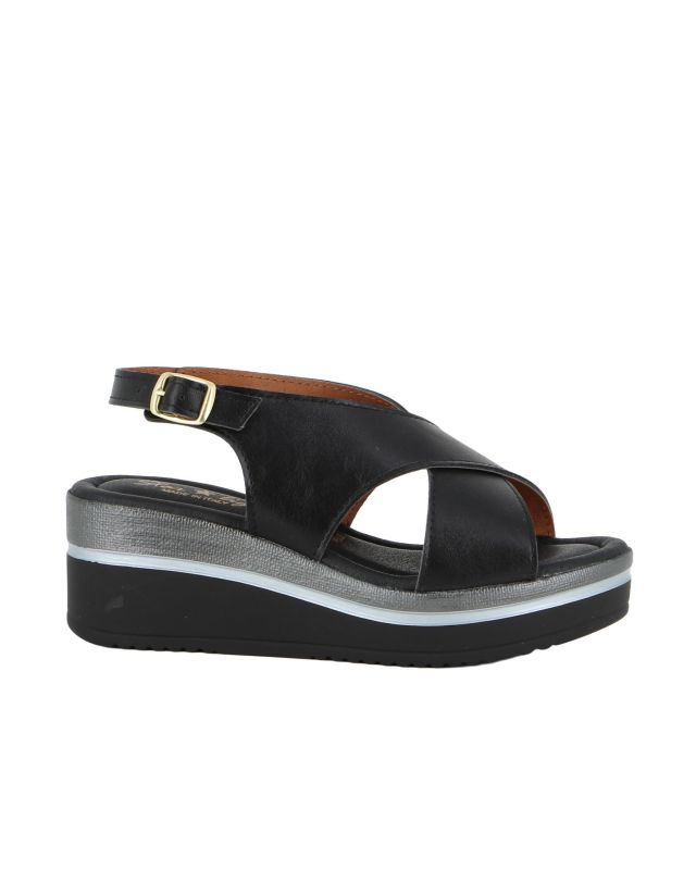 Prodotto: STARLIGHT - Sandalo platform nero con sottopiede in VERA PELLE, tacco 5,5CM - MADE IN ITALY