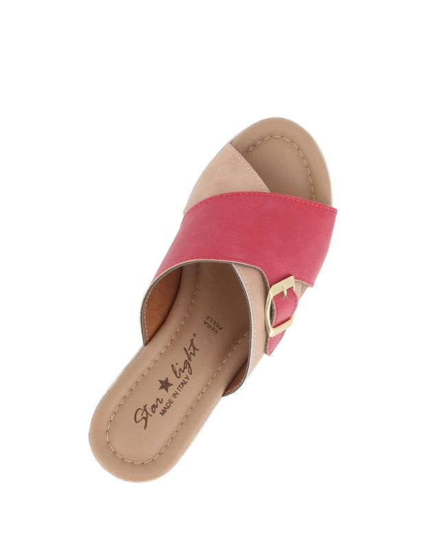 Prodotto: STARLIGHT - Ciabatta platform beige e rossa con fibbia e sottopiede in VERA PELLE, tacco 5,5CM - MADE IN ITALY