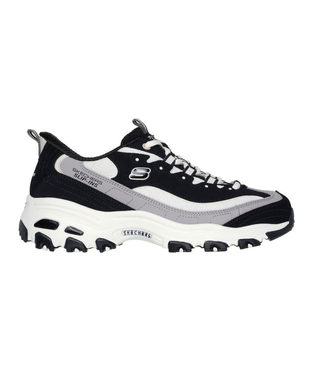 Prodotto: SKECHERS - D'LITES - SMOOTH NOSTALIA - Sneakers nera con tomaia in pelle a strati, mesh e maglia con passanti in tessuto resistente
