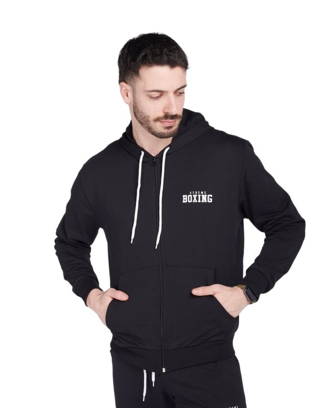 Prodotto: XTREME BOXING - Felpa con cappuccio full zip nero in cotone