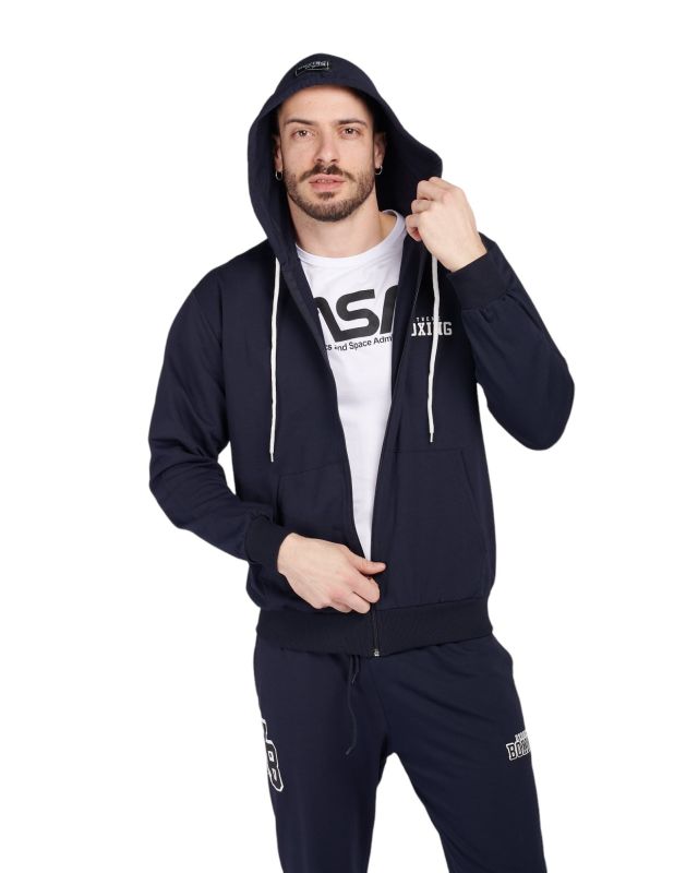 Prodotto: XTREME BOXING - Felpa con cappuccio full zip blu in cotone