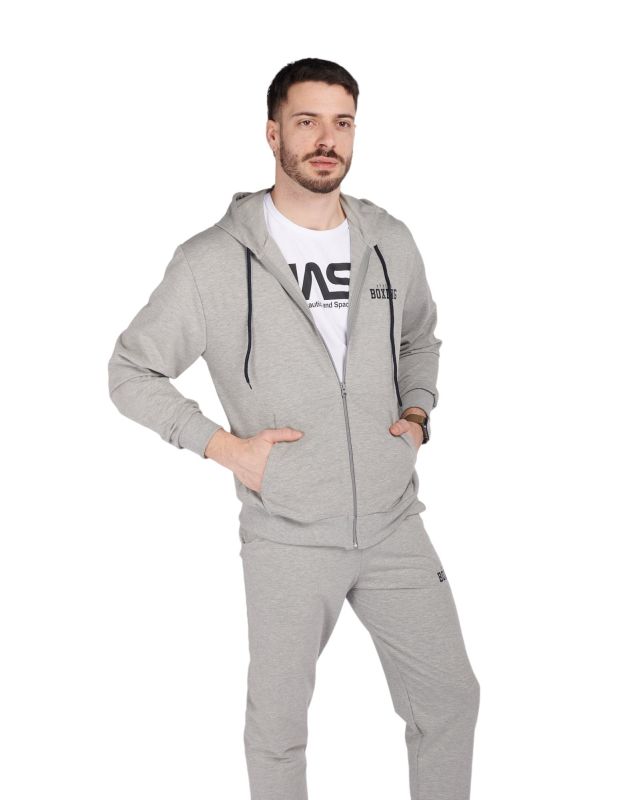 Prodotto: XTREME BOXING - Felpa con cappuccio full zip grigo in cotone