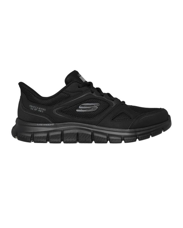 Prodotto: SKECHERS - TRACK - EZRAL - Sneakers nera con tomaia in mesh e applicazioni in pelle e materiale tecnico
