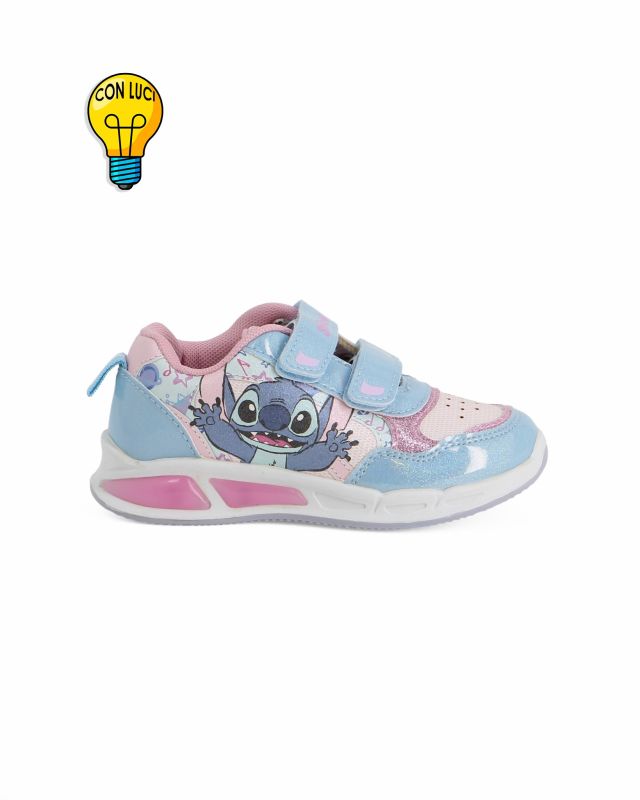 Prodotto: STITCH - Sneakers celeste e rosa da bambina con luci e strappi