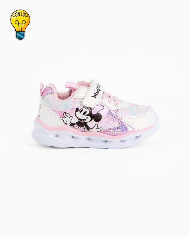 Prodotto: MINNIE - Sneakers bianca e rosa da bimba con luci e strappo