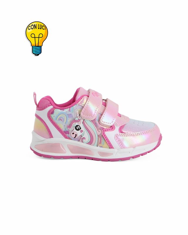 Prodotto: UNICORNO - Sneakers rosa da bambina con luci e strappi
