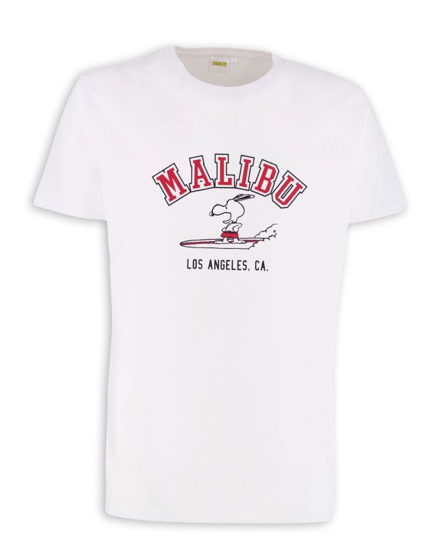 Prodotto: PEANUTS - Tshirt bianca da uomo con stampa "Malibu Snoopy" -  JL052530