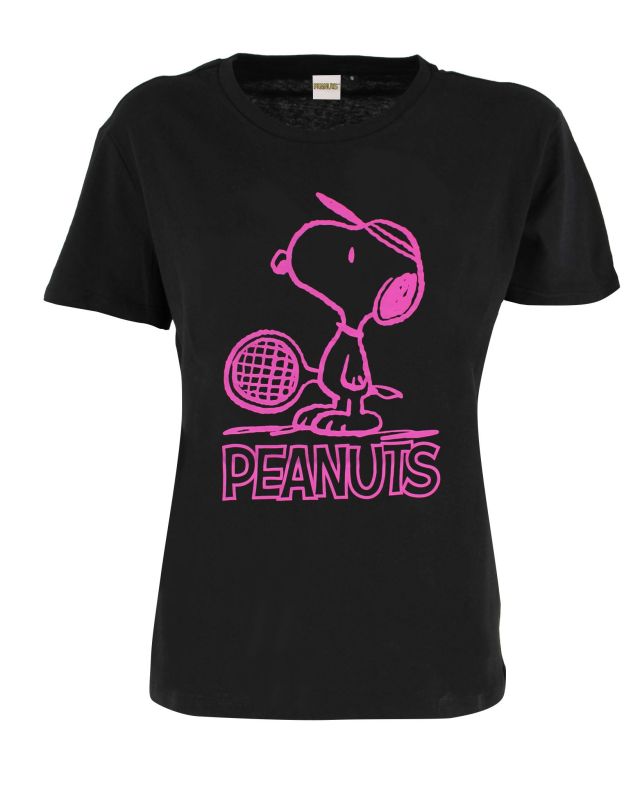Prodotto: PEANUTS - Tshirt nera da donna con logo rosa - JL052537