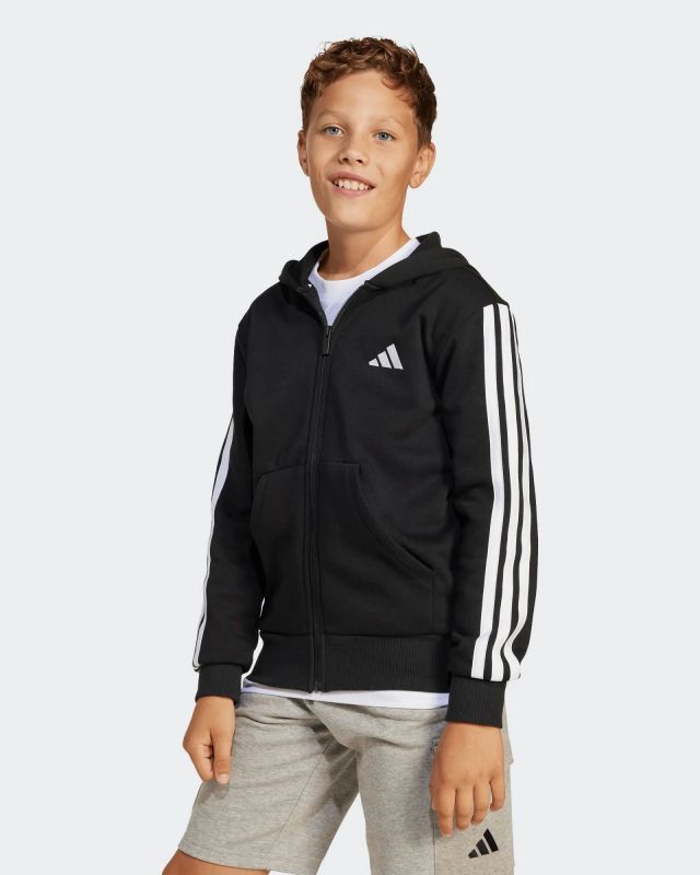Prodotto: ADIDAS - FELPA FULL ZIP CON CAPPUCCIO JUNIOR NERA ESSENTIALS 3-STRIPES FLEECE HOODIE - JD6494
