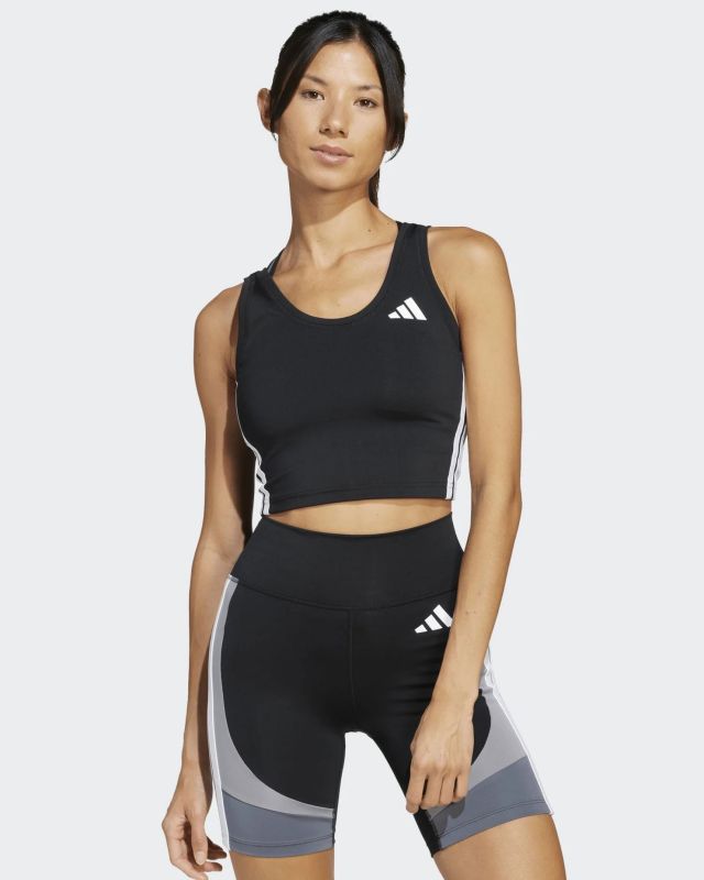 Prodotto: ADIDAS - CANOTTA SPORTIVA CORTA DONNA NERA CON BANDE BIANCHE TRAIN ESSENTIALS 3-STRIPES - JF8915