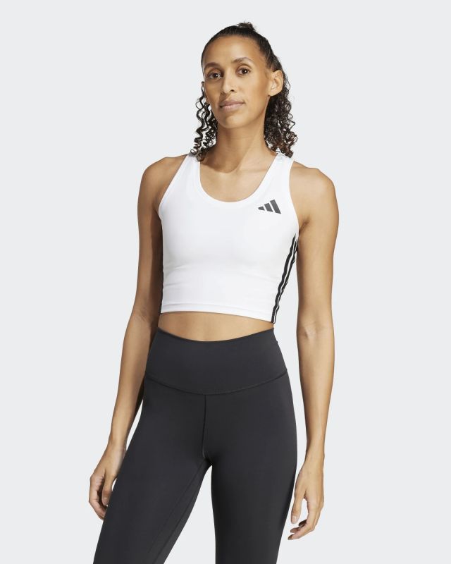 Prodotto: ADIDAS - CANOTTA SPORTIVA CORTA DONNA BIANCA CON BANDE NERE TRAIN ESSENTIALS 3-STRIPES - JF8916