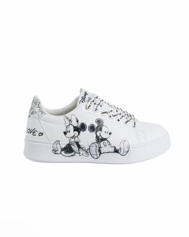 Prodotto: MINNIE - Scarpa sneakers bianca da donna con stampa laterale e lacci love