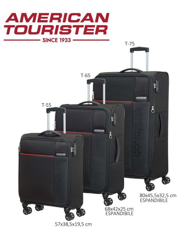 Prodotto: AMERICAN TOURISTER - TROLLEY NERO IN TESSUTO ESPANDIBILE CON COMBINAZIONE TSA