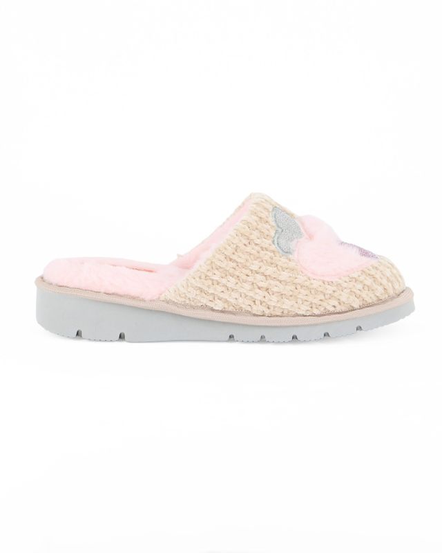 Prodotto: TIGLIO - Pantofola beige con cuori e pelliccia interna, MADE IN ITALY