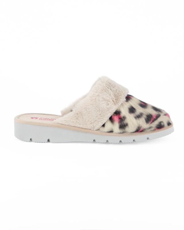Prodotto: TIGLIO - Pantofola leopardata beige con pelliccia, MADE IN ITALY