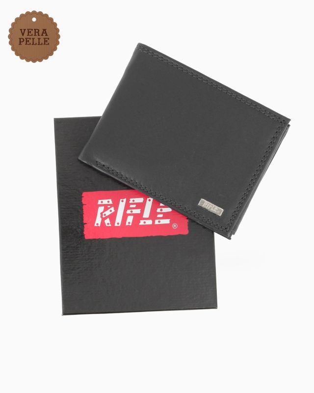 Prodotto: RIFLE - Portafoglio nero in VERA PELLE con ribaltine