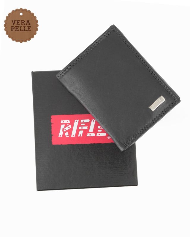Prodotto: RIFLE - Portafoglio nero in VERA PELLE con ribaltine