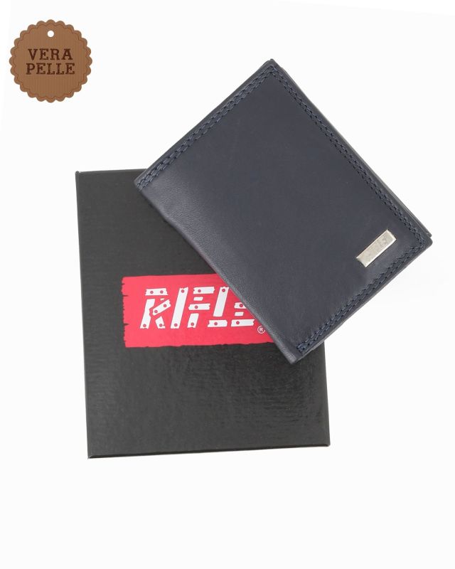 Prodotto: RIFLE - Portafoglio blu in VERA PELLE con ribaltine