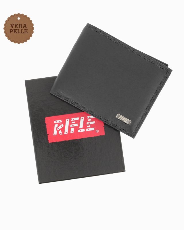 Prodotto: RIFLE - Portafoglio nero in VERA PELLE con ribaltina interna