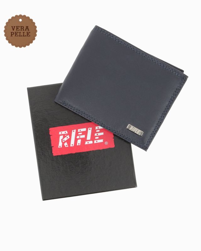 Prodotto: RIFLE - Portafoglio blu in VERA PELLE con ribaltina interna