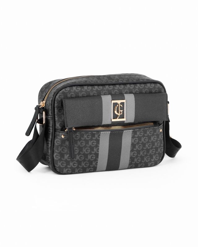 Prodotto: JUST GOLF - Tracolla nera/grigia loggata con tasca frontale e pattina con logo