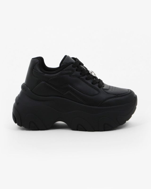 Prodotto: MISS GLOBO - Scarpa sneakers nera da donna con lacci e cuore in strass