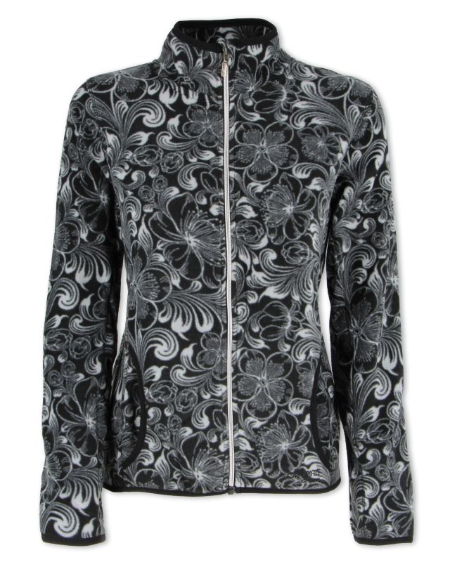 Prodotto: ON SPIRIT - PILE  DONNA FULL ZIP NERO E FIORI BIANCHI-  NADIA