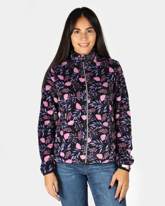 Prodotto: ON SPIRIT - MICROPILE ORSETTO DONNA FULL ZIP NERO A FIORI ROSA E LILLA - OLIVIA