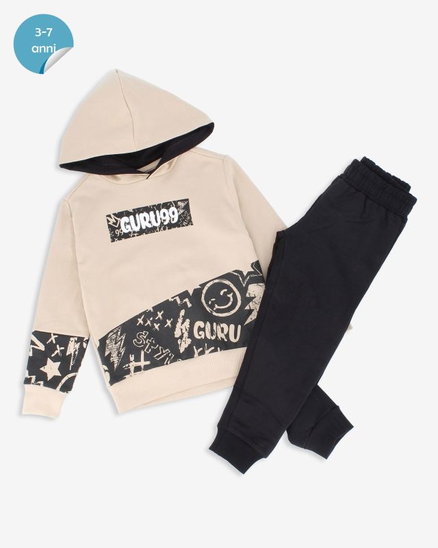 Prodotto: GURU - COMPLETO TUTA FELPA BEIGE CON CAPPUCCIO DA BAMBINO