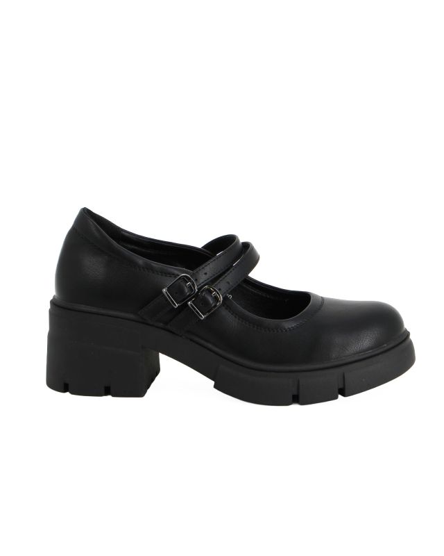 Prodotto: MISS GLOBO - Scarpa nera con suola track e doppio cinturino frontale, tacco 5,5CM