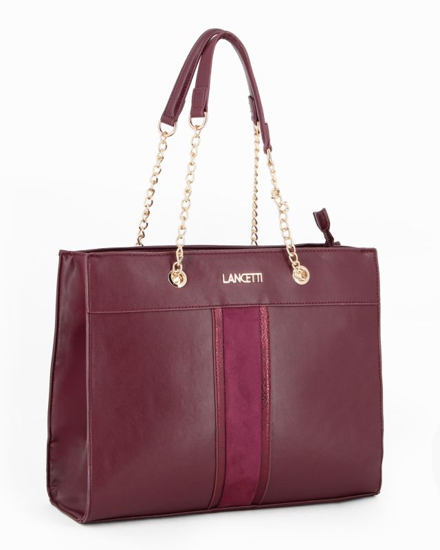 Prodotto: LANCETTI - Borsa a due manici bordeaux con dettaglio frontale scamosciato