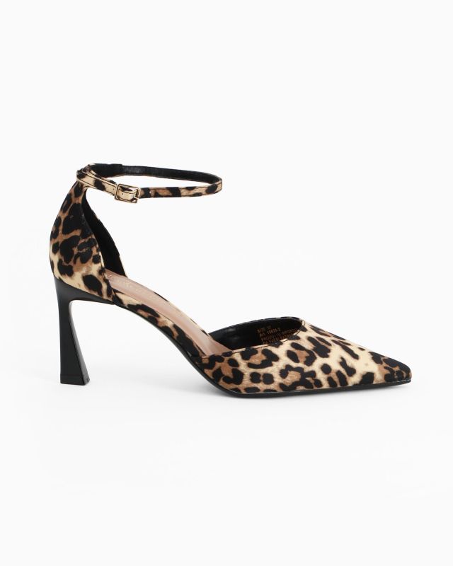 Prodotto: MISS GLOBO - Décolleté leopardata in raso con sottopiede in memory foam e cinturino alla caviglia, tacco 7CM
