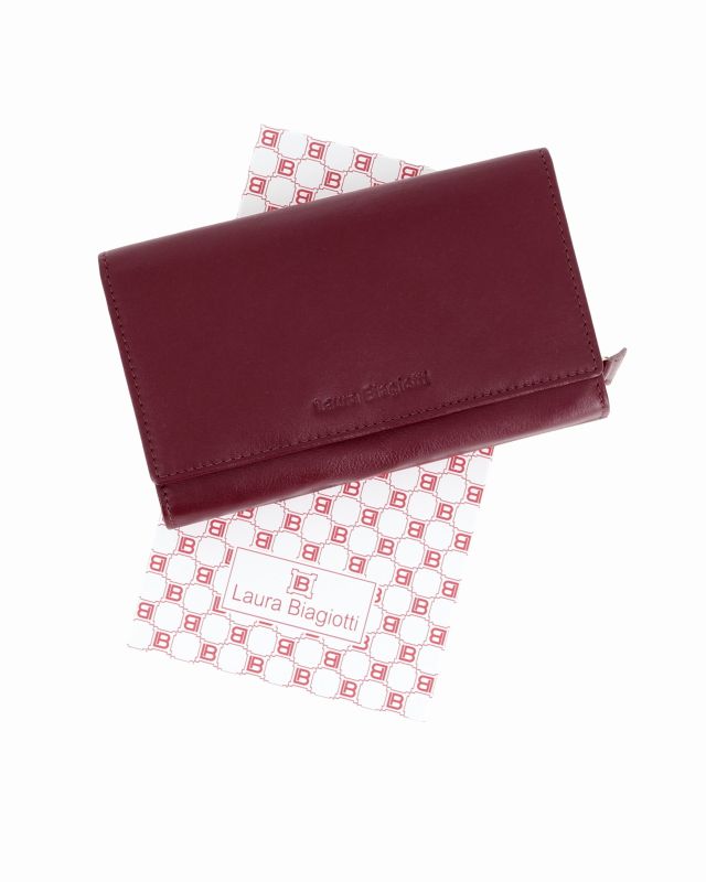 Prodotto: LAURA BIAGIOTTI - Portafoglio bordeaux in VERA PELLE da donna con patta