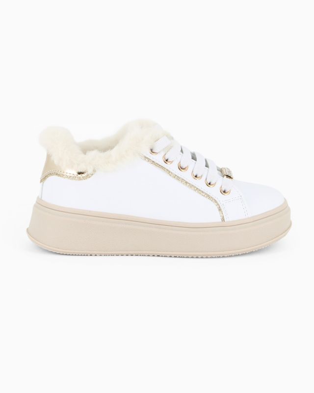 Prodotto: MISS GLOBO - Scarpa sneakers bianca da bambina con lacci e pelliccetta