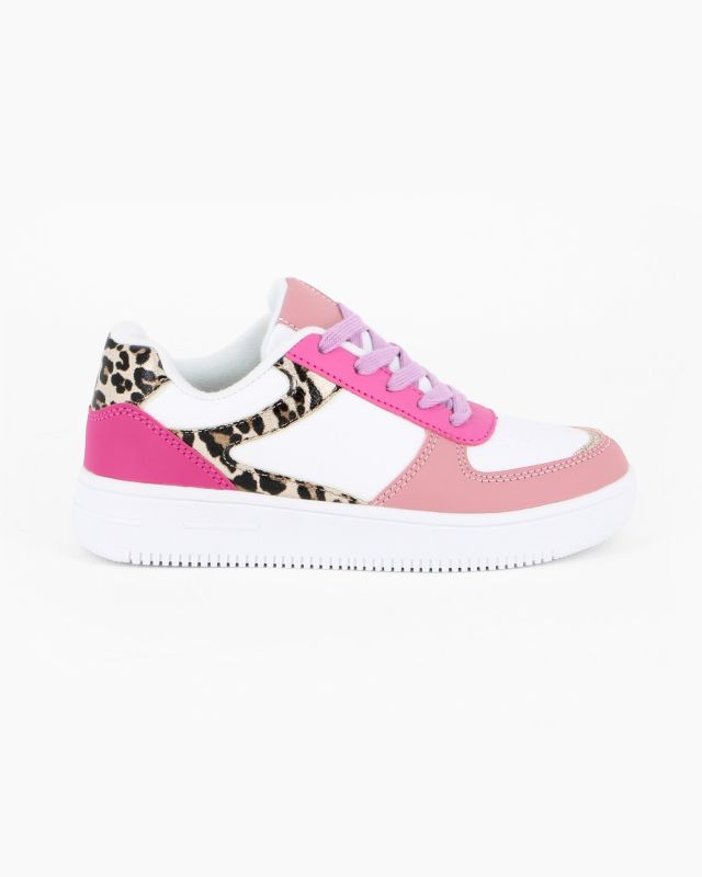 Prodotto: MISS GLOBO - Scarpa sneakers bianca e rosa da bambina con inserti leopardati