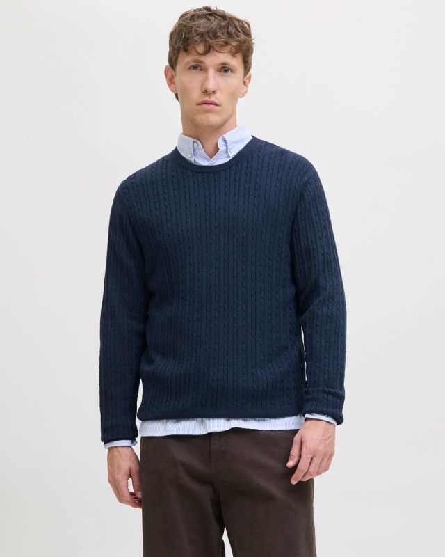 Prodotto: JACK&JONES - PULLOVER GIROCOLLO BLU DA UOMO CON CON TRECCINA