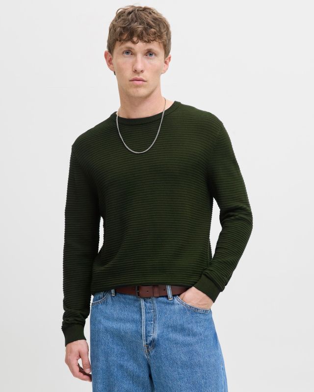 Prodotto: JACK&JONES - PULLOVER GIROCOLLO VERDE MILITARE DA UOMO A COSTINE ORIZZONTALI