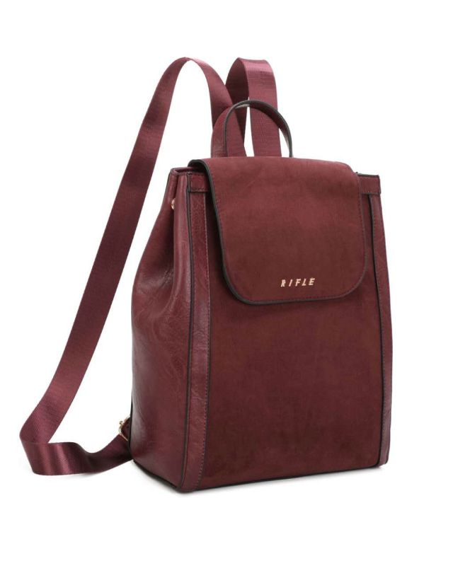 Prodotto: RIFLE - Zaino bordeaux con patta e parte frontale scamosciata