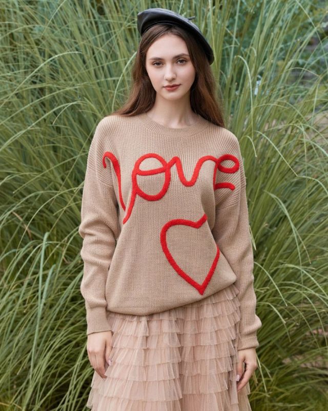 Prodotto: BACHATA - Maglia manica lunga taupe e rossa da donna