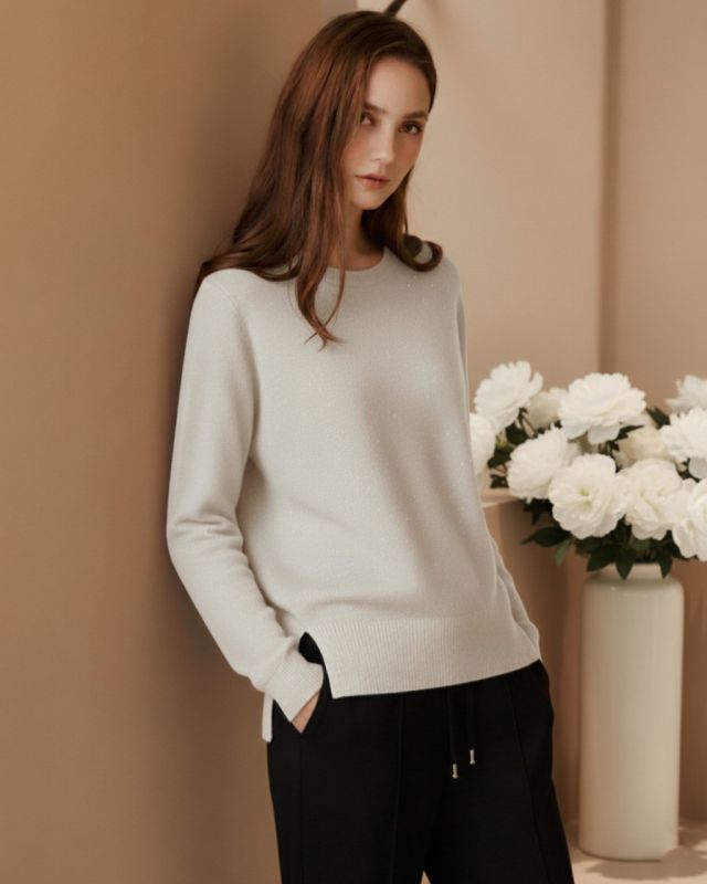 Prodotto: BACHATA - Maglia manica lunga beige da donna con paillettes