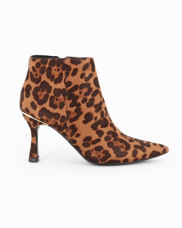 Prodotto: MISS GLOBO - Tronchetto leopardato scamosciato a punta con zip laterale, tacco 8CM