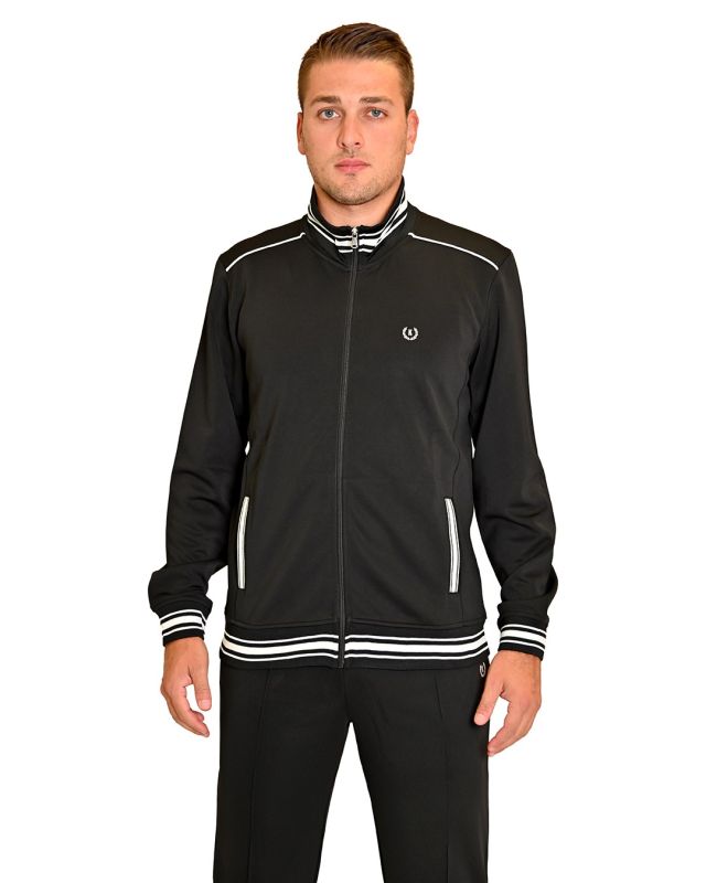 Prodotto: KEY UP - FELPA NERA DA UOMO FULL ZIP ACETATA CON DETTAGLI RICHE