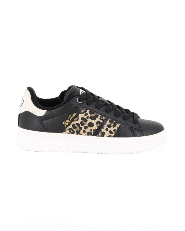Prodotto: RIFLE - Scarpa sneakers nera da donna con lacci e inserti maculati