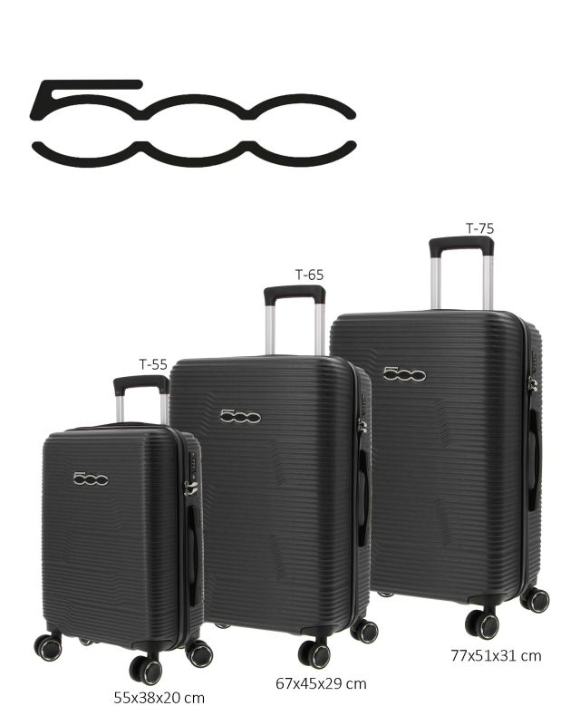 Prodotto: FIAT 500 - TROLLEY NERO IN ABS 4 RUOTE CON COMBINAZIONE TSA