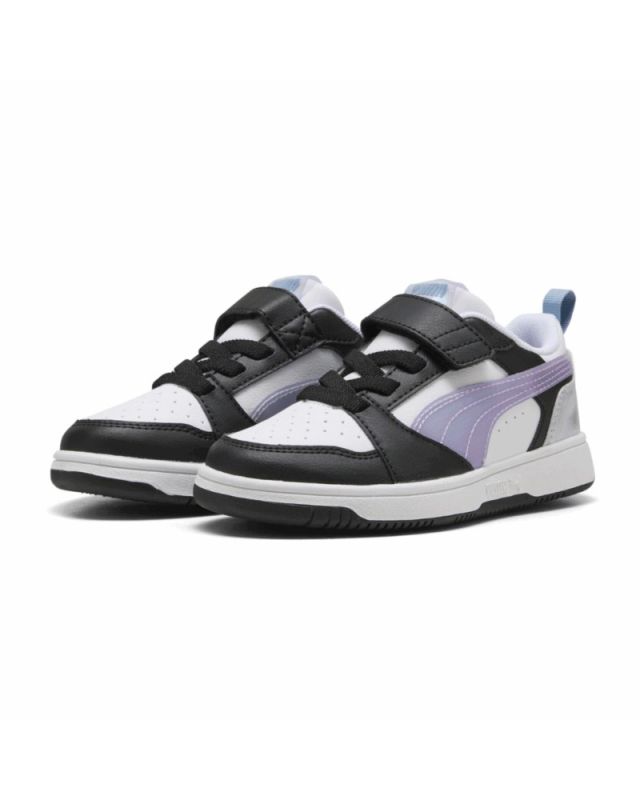 Prodotto: PUMA - Sarpa da bambina bianca e nera con dettagli lilla - REBOUND V6 LO SPACE BELLE AC+PS