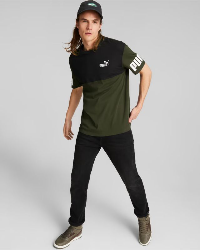 Prodotto: PUMA - T-SHIRT VERDE E NERA POWER COLORBLOCK TEE   DA UOMO 693576-70