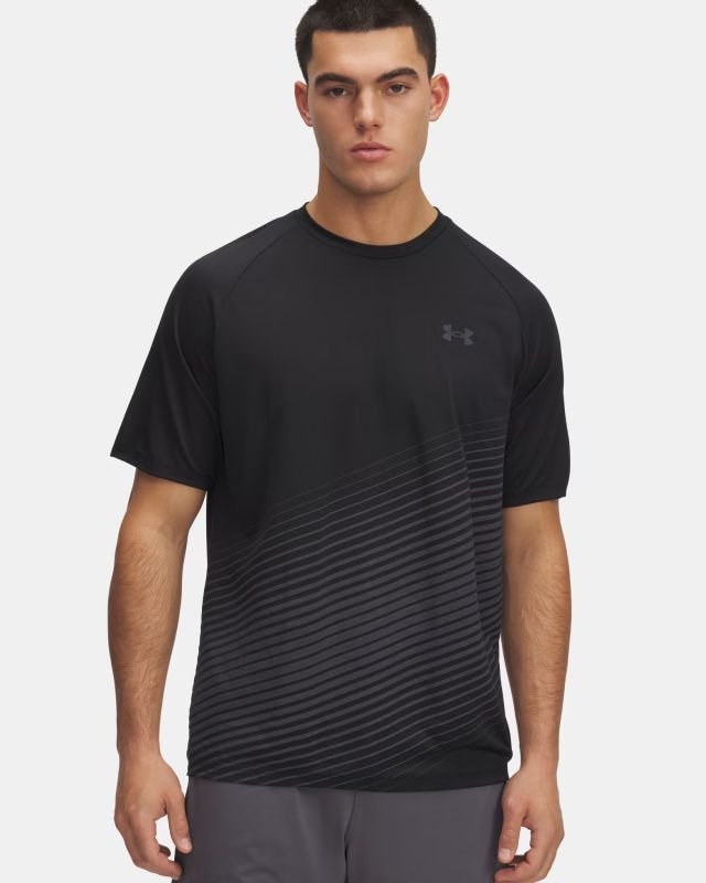 Prodotto: UNDER ARMOUR-T-SHIRT MEZZA MANICA TECH FADE SS NERA CON DETTAGLI GRIGI  DA UOMO, 6005916_0001